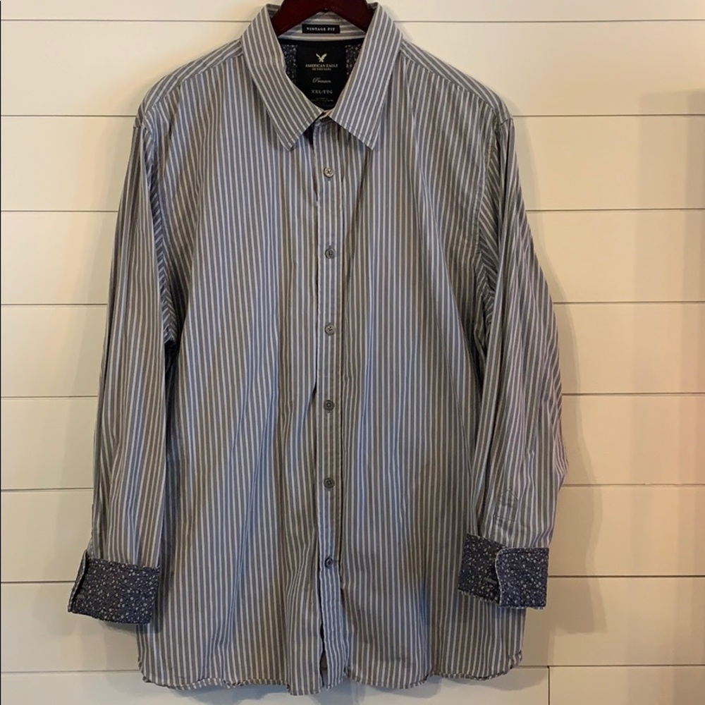 Men’s American Eagle Dress Shirt, Light Grey Pin